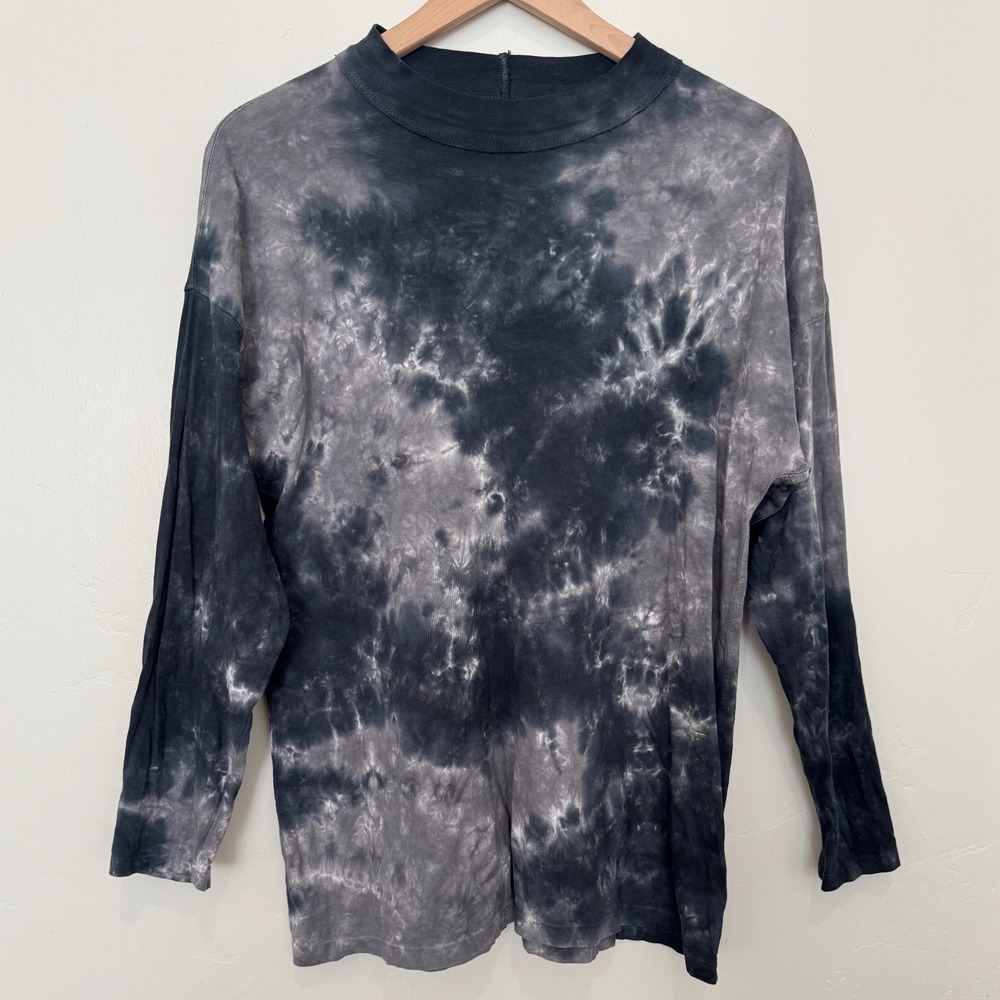 We The Free Free People Black Grey Tie Dye Long Sleeve Mock Neck Tee XS Indie